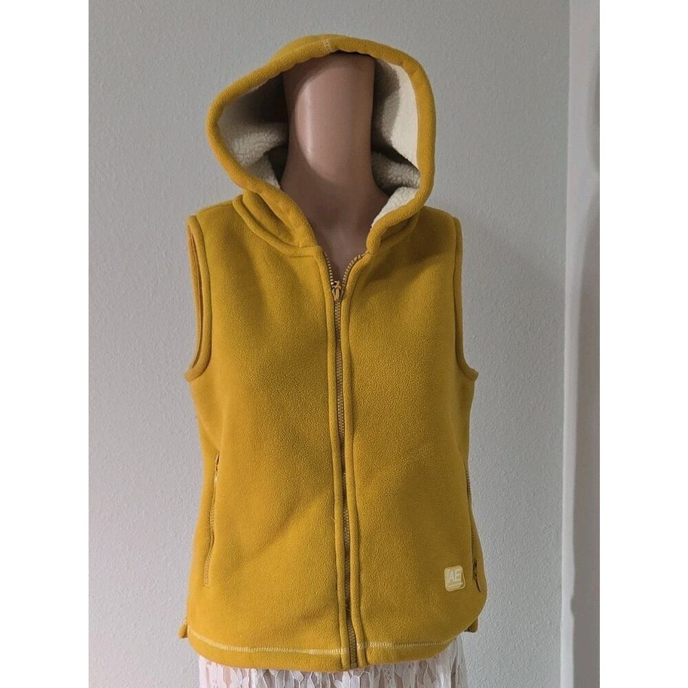 American Eagle Outfitters Women's Yellow Hooded Zip Vest Lined Pockets S